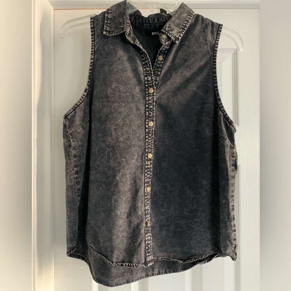 BDG Denim Acid Wash Black Button Down Tank